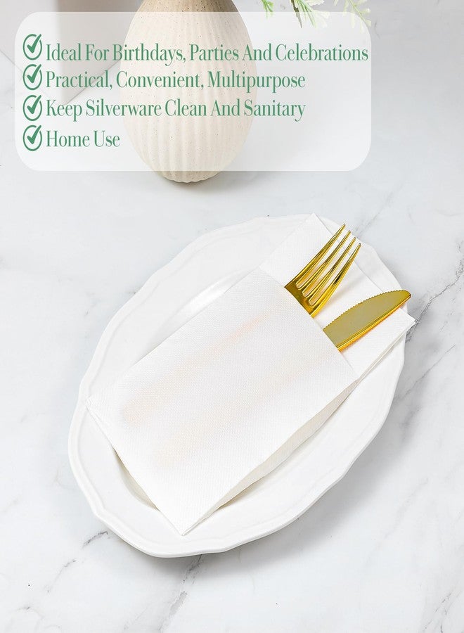 MBAIYO Disposable Cloth Like Napkins,100 Count Pocket Napkins Built-in Flatware Pocket White Prefolded Linen Feel Dinner Napkin for Thanksgiving Wedding Party Kitchen - Image 4